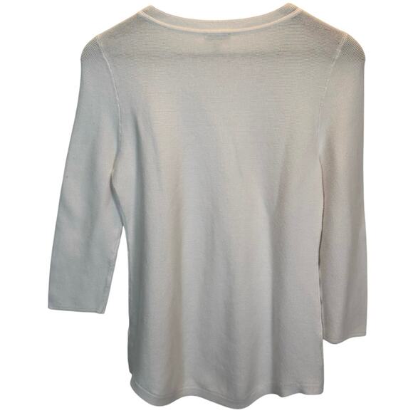 Talbots Women’s S Button Sleeve Cotton Sweater White Gold Preppy Minimalist EUC - Picture 2 of 6